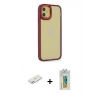 MARSİLYAN™- iPhone 12 Kılıf Eksen Doku Prime - Siyah Polymer Nano Ekran Koruyucu + Renkli Kamera Lens Koruma Cam - PE
