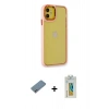 MARSİLYAN™- iPhone 12 Kılıf Eksen Doku Prime - Siyah Polymer Nano Ekran Koruyucu + Shine Kamera Lens Koruma Cam - SABE