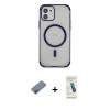 MARSİLYAN™- iPhone 12 Kılıf Eksen Klasik Koleksiyonu - Şeffaf Pasifik Cam Ekran Koruyucu + Metal Kamera Lens Koruma Cam - MI