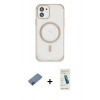 MARSİLYAN™- iPhone 12 Kılıf Eksen Klasik Koleksiyonu - Şeffaf Pasifik Cam Ekran Koruyucu + Metal Kamera Lens Koruma Cam - MI