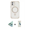 MARSİLYAN™- iPhone 12 Kılıf Eksen Klasik Koleksiyonu - Şeffaf Pasifik Cam Ekran Koruyucu + Raze Metal Kamera Lens - MI