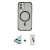 MARSİLYAN™- iPhone 12 Kılıf Eksen Klasik Koleksiyonu - Şeffaf Pasifik Cam Ekran Koruyucu + Raze Metal Kamera Lens - MI