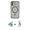 MARSİLYAN™- iPhone 12 Kılıf Eksen Klasik Koleksiyonu - Şeffaf Pasifik Cam Ekran Koruyucu + Raze Metal Kamera Lens - MI