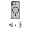 MARSİLYAN™- iPhone 12 Kılıf Eksen Klasik Koleksiyonu - Şeffaf Pasifik Cam Ekran Koruyucu + Raze Metal Kamera Lens - MI