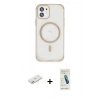 MARSİLYAN™- iPhone 12 Kılıf Eksen Klasik Koleksiyonu - Şeffaf Pasifik Cam Ekran Koruyucu + Renkli Kamera Lens Koruma Cam - PE