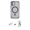 MARSİLYAN™- iPhone 12 Kılıf Eksen Klasik Koleksiyonu - Şeffaf Pasifik Cam Ekran Koruyucu + Renkli Kamera Lens Koruma Cam - PE