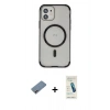 MARSİLYAN™- iPhone 12 Kılıf Eksen Klasik Koleksiyonu - Şeffaf Pasifik Cam Ekran Koruyucu + Shine Kamera Lens Koruma Cam - PE