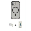 MARSİLYAN™- iPhone 12 Kılıf Eksen Klasik Koleksiyonu - Şeffaf Pasifik Cam Ekran Koruyucu + Rainbow Kamera Lens Koruma Cam - MR