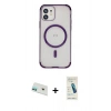 MARSİLYAN™- iPhone 12 Kılıf Eksen Klasik Koleksiyonu - Şeffaf Pasifik Cam Ekran Koruyucu + Rainbow Kamera Lens Koruma Cam - YL