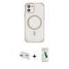 MARSİLYAN™- iPhone 12 Kılıf Eksen Klasik Koleksiyonu - Şeffaf Pasifik Cam Ekran Koruyucu + Rainbow Kamera Lens Koruma Cam - YL