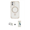 MARSİLYAN™- iPhone 12 Kılıf Eksen Klasik Koleksiyonu - Şeffaf Pasifik Cam Ekran Koruyucu + Rainbow Kamera Lens Koruma Cam - MR