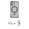 MARSİLYAN™- iPhone 12 Kılıf Eksen Klasik Koleksiyonu - Şeffaf Pasifik Cam Ekran Koruyucu + Rainbow Kamera Lens Koruma Cam - YL