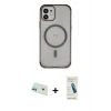 MARSİLYAN™- iPhone 12 Kılıf Eksen Klasik Koleksiyonu - Şeffaf Pasifik Cam Ekran Koruyucu + Rainbow Kamera Lens Koruma Cam - YL