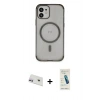 MARSİLYAN™- iPhone 12 Kılıf Eksen Klasik Koleksiyonu - Şeffaf Pasifik Cam Ekran Koruyucu + Rainbow Kamera Lens Koruma Cam - MR