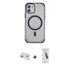 MARSİLYAN™- iPhone 12 Kılıf Eksen Klasik Koleksiyonu - Şeffaf Pasifik Cam Ekran Koruyucu + Rainbow Kamera Lens Koruma Cam - MR
