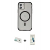 MARSİLYAN™- iPhone 12 Kılıf Eksen Klasik Koleksiyonu - Şeffaf Pasifik Cam Ekran Koruyucu + Rainbow Kamera Lens Koruma Cam - YL