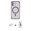 MARSİLYAN™- iPhone 12 Kılıf Eksen Klasik Koleksiyonu - Şeffaf Pasifik Cam Ekran Koruyucu + Renkli Kamera Lens Koruma Cam - SI