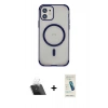 MARSİLYAN™- iPhone 12 Kılıf Eksen Klasik Koleksiyonu - Şeffaf Pasifik Cam Ekran Koruyucu + Kamera Lens Koruma Cam - SF