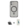 MARSİLYAN™- iPhone 12 Kılıf Eksen Klasik Koleksiyonu - Şeffaf Pasifik Cam Ekran Koruyucu + Kamera Lens Koruma Cam - SF