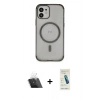 MARSİLYAN™- iPhone 12 Kılıf Eksen Klasik Koleksiyonu - Şeffaf Pasifik Cam Ekran Koruyucu + Kamera Lens Koruma Cam - SF