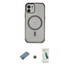 MARSİLYAN™- iPhone 12 Kılıf Eksen Klasik Koleksiyonu - Şeffaf Pasifik Cam Ekran Koruyucu + Shine Kamera Lens Koruma Cam - GD