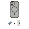 MARSİLYAN™- iPhone 12 Kılıf Eksen Klasik Koleksiyonu - Şeffaf Pasifik Cam Ekran Koruyucu + Shine Kamera Lens Koruma Cam - PE