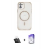 MARSİLYAN™- iPhone 12 Kılıf Eksen Klasik Koleksiyonu - Siyah Bilvis 5in1 3D Magic Cam Ekran Koruyucu + Kamera Lens Koruma Cam - SF