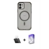 MARSİLYAN™- iPhone 12 Kılıf Eksen Klasik Koleksiyonu - Siyah Bilvis 5in1 3D Magic Cam Ekran Koruyucu + Kamera Lens Koruma Cam - SF