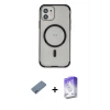 MARSİLYAN™- iPhone 12 Kılıf Eksen Klasik Koleksiyonu - Siyah Bilvis 5in1 3D Magic Cam Ekran Koruyucu + Shine Kamera Lens Koruma Cam - MI