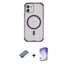 MARSİLYAN™- iPhone 12 Kılıf Eksen Klasik Koleksiyonu - Siyah Bilvis 5in1 3D Magic Cam Ekran Koruyucu + Metal Kamera Lens Koruma Cam - MI