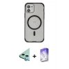 MARSİLYAN™- iPhone 12 Kılıf Eksen Klasik Koleksiyonu - Siyah Bilvis 5in1 3D Magic Cam Ekran Koruyucu + Raze Metal Kamera Lens - MI