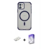 MARSİLYAN™- iPhone 12 Kılıf Eksen Klasik Koleksiyonu - Siyah Bilvis 5in1 3D Magic Cam Ekran Koruyucu + Pembe Renkli Kamera Lens Koruma Cam