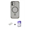 MARSİLYAN™- iPhone 12 Kılıf Eksen Klasik Koleksiyonu - Siyah Bilvis 5in1 3D Magic Cam Ekran Koruyucu + Pembe Renkli Kamera Lens Koruma Cam