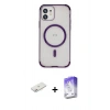 MARSİLYAN™- iPhone 12 Kılıf Eksen Klasik Koleksiyonu - Siyah Bilvis 5in1 3D Magic Cam Ekran Koruyucu + Pembe Renkli Kamera Lens Koruma Cam