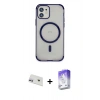 MARSİLYAN™- iPhone 12 Kılıf Eksen Klasik Koleksiyonu - Siyah Bilvis 5in1 3D Magic Cam Ekran Koruyucu + Rainbow Kamera Lens Koruma Cam - MR