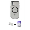MARSİLYAN™- iPhone 12 Kılıf Eksen Klasik Koleksiyonu - Siyah Bilvis 5in1 3D Magic Cam Ekran Koruyucu + Rainbow Kamera Lens Koruma Cam - MR