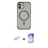 MARSİLYAN™- iPhone 12 Kılıf Eksen Klasik Koleksiyonu - Siyah Bilvis 5in1 3D Magic Cam Ekran Koruyucu + Renkli Kamera Lens Koruma Cam - TU