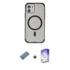 MARSİLYAN™- iPhone 12 Kılıf Eksen Klasik Koleksiyonu - Siyah Bilvis 5in1 3D Magic Cam Ekran Koruyucu + Shine Kamera Lens Koruma Cam - SABE