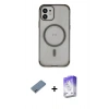 MARSİLYAN™- iPhone 12 Kılıf Eksen Klasik Koleksiyonu - Siyah Bilvis 5in1 3D Magic Cam Ekran Koruyucu + Shine Kamera Lens Koruma Cam - SABE