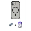 MARSİLYAN™- iPhone 12 Kılıf Eksen Klasik Koleksiyonu - Siyah Bilvis 5in1 3D Magic Cam Ekran Koruyucu + Shine Kamera Lens Koruma Cam - GI