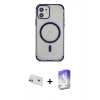MARSİLYAN™- iPhone 12 Kılıf Eksen Klasik Koleksiyonu - Siyah Bilvis 5in1 3D Magic Cam Ekran Koruyucu + Rainbow Kamera Lens Koruma Cam - YL