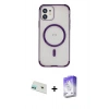 MARSİLYAN™- iPhone 12 Kılıf Eksen Klasik Koleksiyonu - Siyah Bilvis 5in1 3D Magic Cam Ekran Koruyucu + Rainbow Kamera Lens Koruma Cam - YL