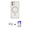 MARSİLYAN™- iPhone 12 Kılıf Eksen Klasik Koleksiyonu - Siyah Bilvis 5in1 3D Magic Cam Ekran Koruyucu + Rainbow Kamera Lens Koruma Cam - YL