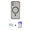 MARSİLYAN™- iPhone 12 Kılıf Eksen Klasik Koleksiyonu - Siyah Bilvis 5in1 3D Magic Cam Ekran Koruyucu + Rainbow Kamera Lens Koruma Cam - YL