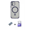 MARSİLYAN™- iPhone 12 Kılıf Eksen Klasik Koleksiyonu - Siyah Bilvis 5in1 5D Magic Hayalet Cam Ekran Koruyucu + Metal Kamera Lens Koruma Cam - AKYL