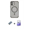 MARSİLYAN™- iPhone 12 Kılıf Eksen Klasik Koleksiyonu - Siyah Bilvis 5in1 5D Magic Hayalet Cam Ekran Koruyucu + Shine Kamera Lens Koruma Cam - GD