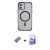 MARSİLYAN™- iPhone 12 Kılıf Eksen Klasik Koleksiyonu - Siyah Bilvis 5in1 5D Magic Hayalet Cam Ekran Koruyucu + Shine Kamera Lens Koruma Cam - SABE