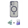 MARSİLYAN™- iPhone 12 Kılıf Eksen Klasik Koleksiyonu - Siyah Bilvis 5in1 5D Magic Hayalet Cam Ekran Koruyucu + Raze Metal Kamera Lens - MI