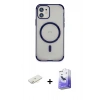 MARSİLYAN™- iPhone 12 Kılıf Eksen Klasik Koleksiyonu - Siyah Bilvis 5in1 5D Magic Hayalet Cam Ekran Koruyucu + Renkli Kamera Lens Koruma Cam - SI