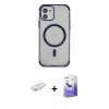 MARSİLYAN™- iPhone 12 Kılıf Eksen Klasik Koleksiyonu - Siyah Bilvis 5in1 5D Magic Hayalet Cam Ekran Koruyucu + Yeşil Renkli Kamera Lens Koruma Cam